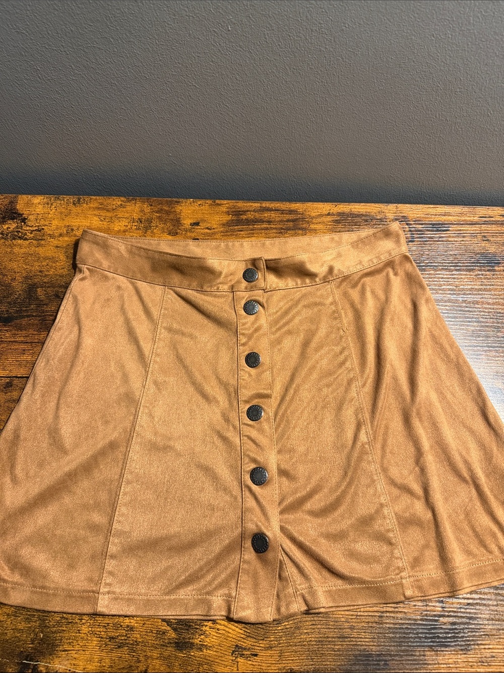 American Eagle Outfitters Button-Front Faux Suede Skater Skirt - Brown